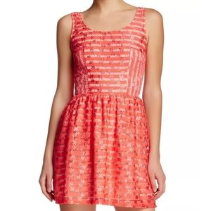 Love...Ady coral lace striped dress